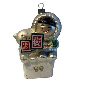 Frosty Friends Hallmark Keepsake Glass Ornament 1999 Eskimo Polar Bear Collectib